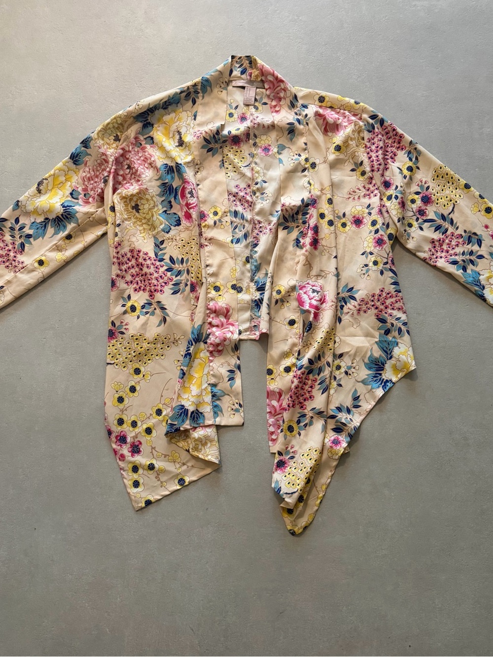 Forever 21 Cream Floral Draped Camisole Cardigan